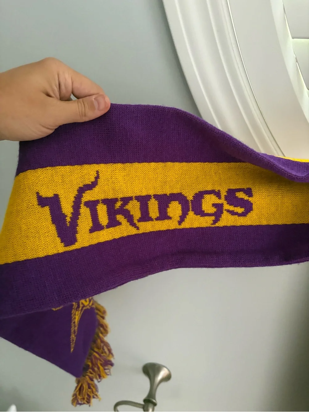FOCO Minnesota Vikings knit winter scarf featuring bold purple and yellow colors
